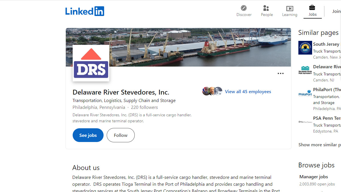 Stay in touch with DRS at :

https://www.linkedin.com/company/delaware-river-stevedores-inc.