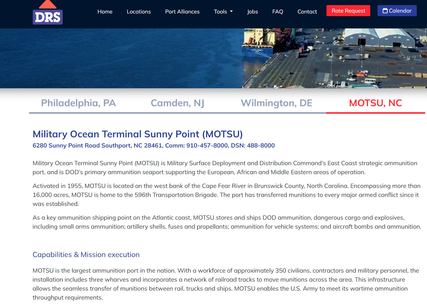 DRS has added Military Ocean Terminal Sunny Point (MOTSU) as its latest service location.